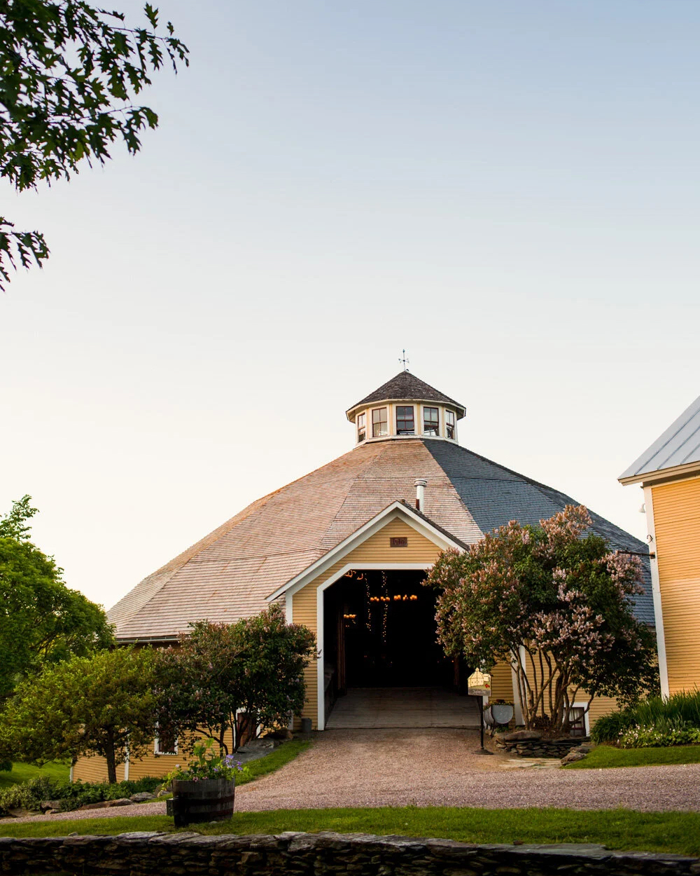 The signature round barn at the Inn at the Round Barn Farm, Waitsfield, VT