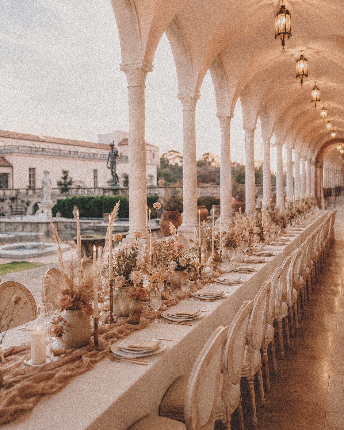 Ringling Museum wedding dinner under the Museum of Art loggia, Sarasota