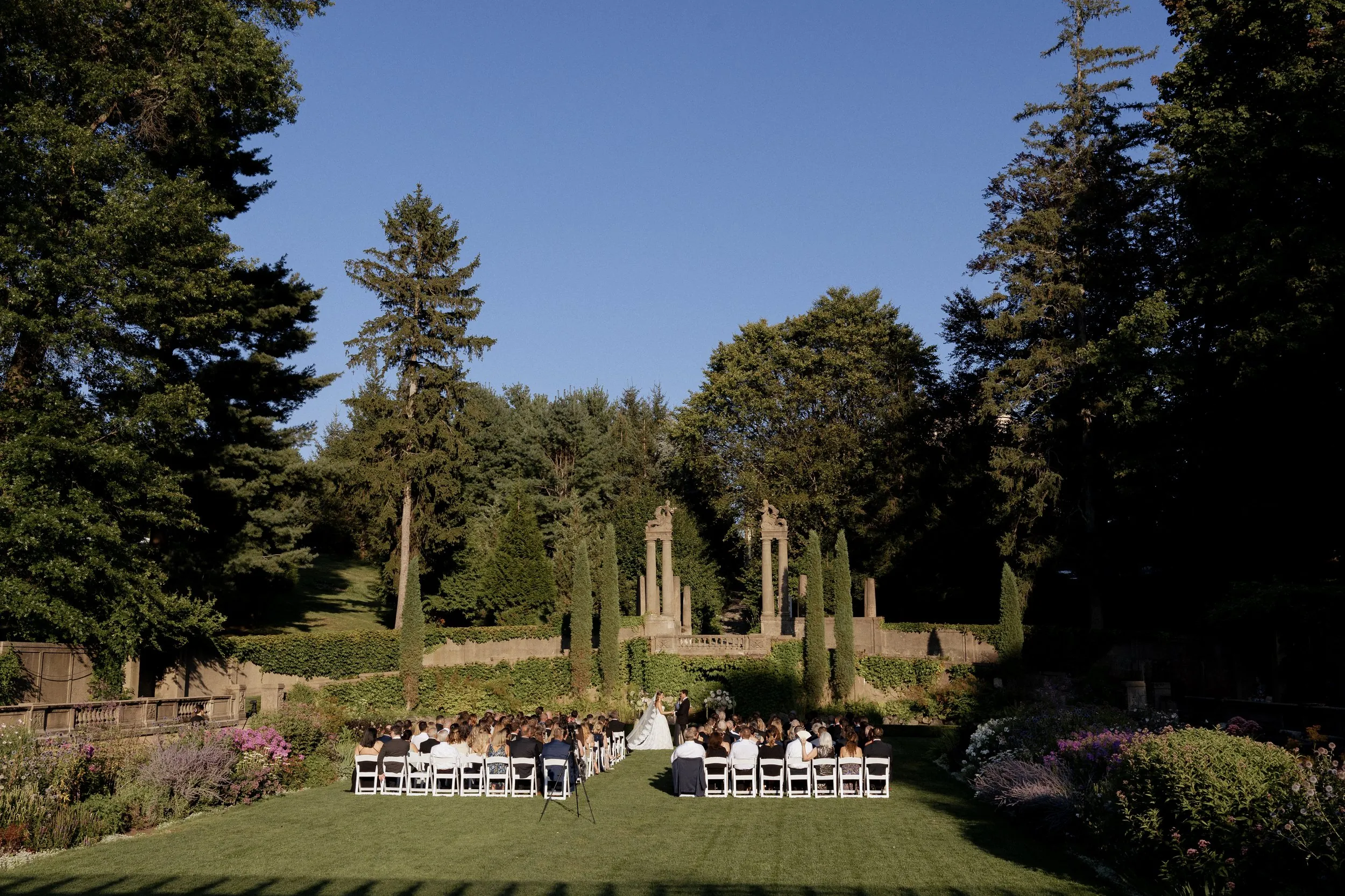 Evening light on the Italian Garden ceremony at Castle Hill, Ipswich