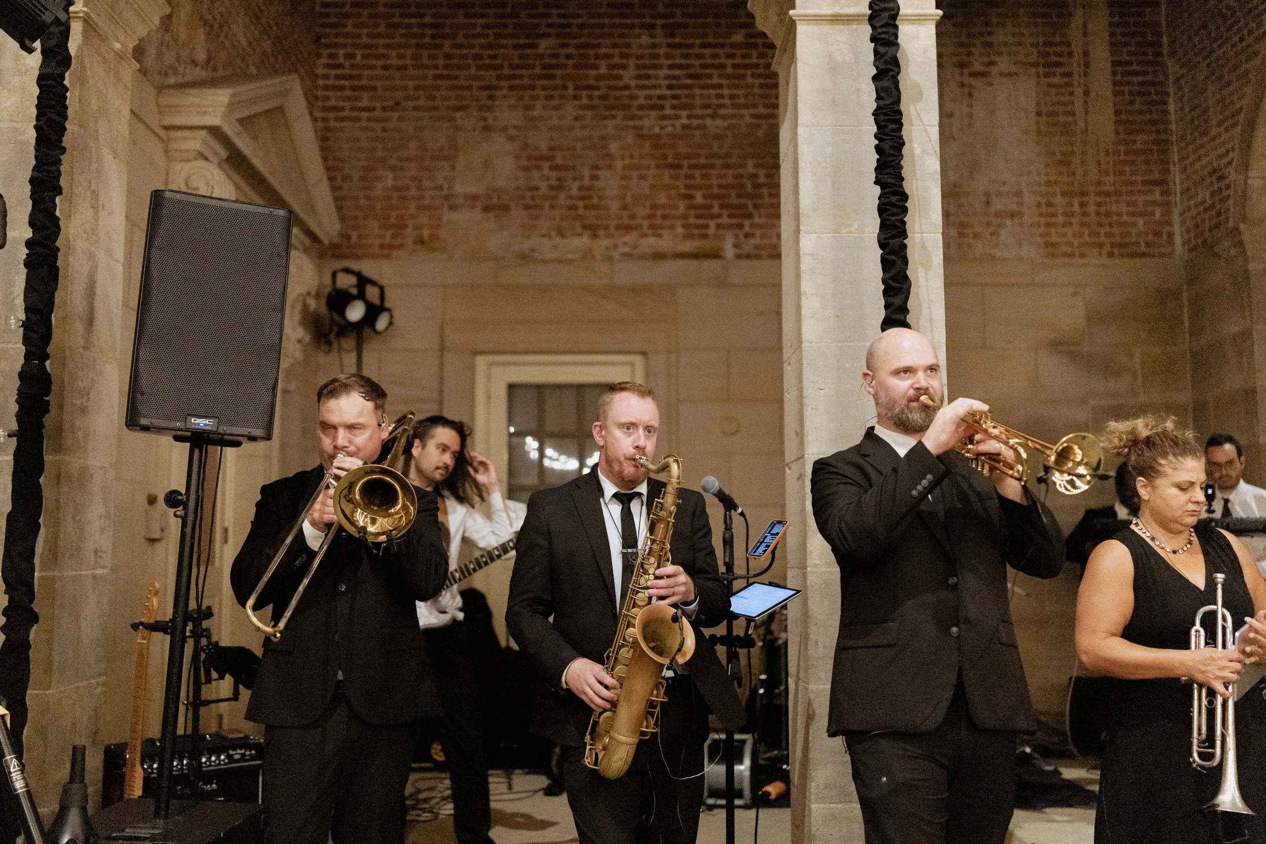 Brass band playing in the Great House courtyard at the Crane Estate