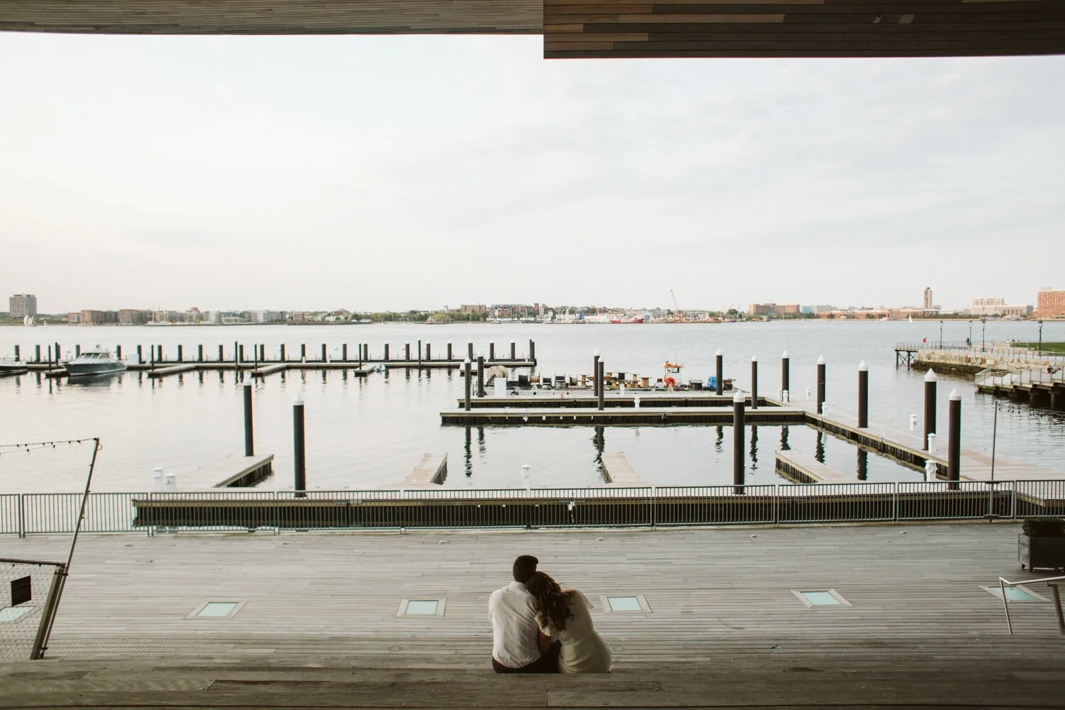 Engagement Photos in The Seaport, Boston MA — candid wedding moment