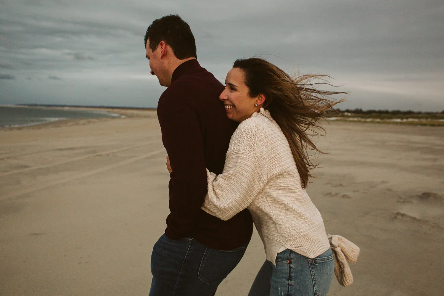 Fall Engagement Photos at Crane Beach, Ipswich MA — candid wedding moment