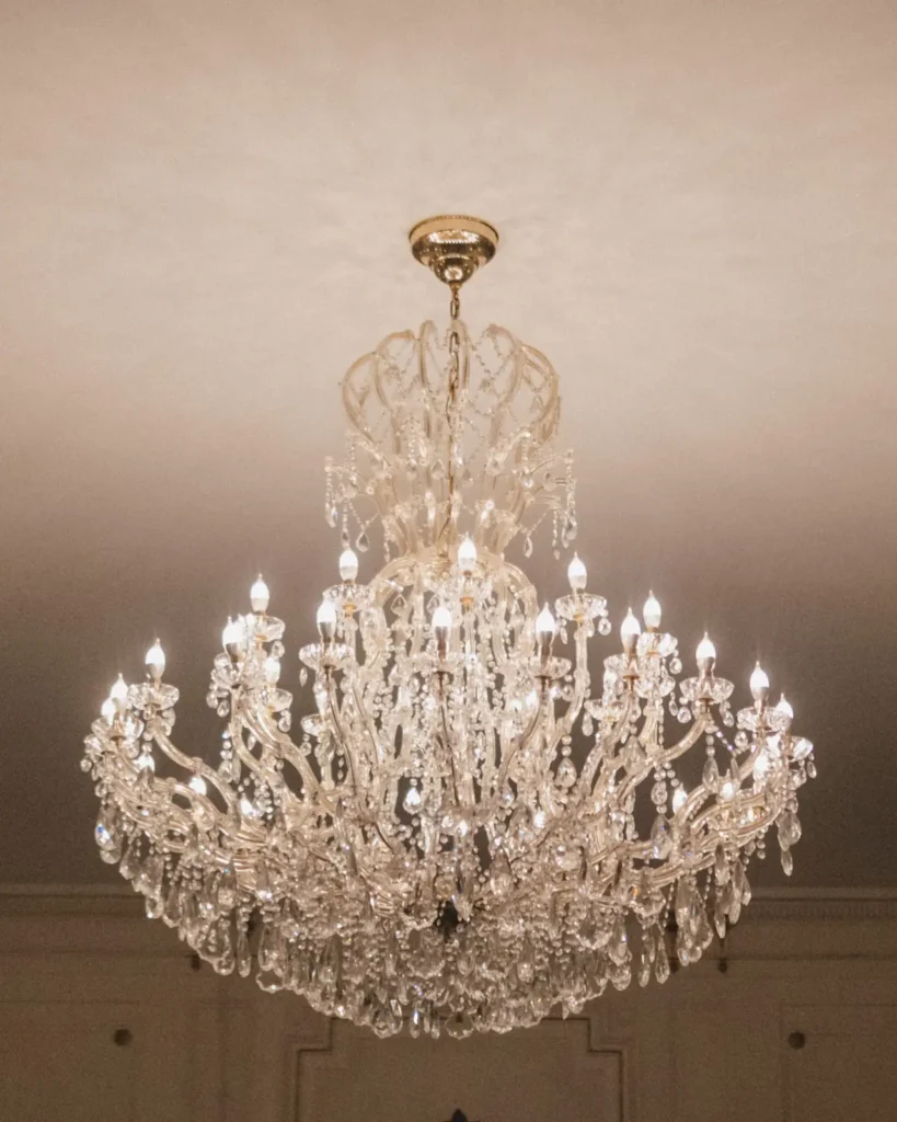 Crystal chandelier in the Tupper Manor ballroom
